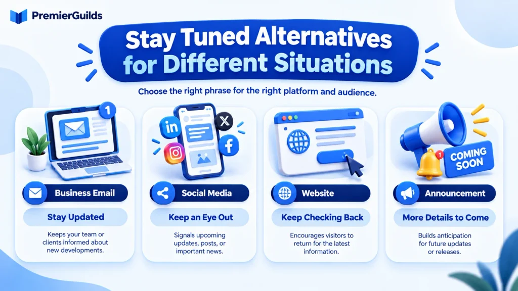 Stay tuned alternatives for emails social media and announcements