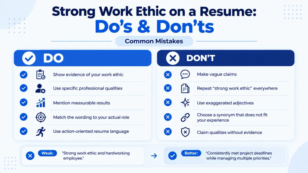 Do’s and don’ts for describing strong work ethic on a resume