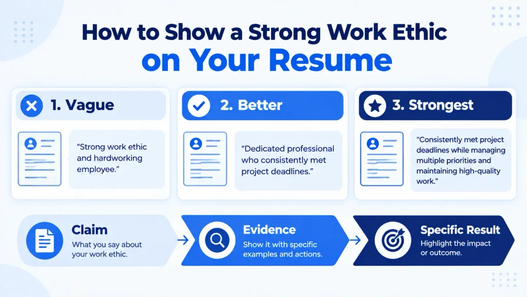 Resume examples showing how to describe a strong work ethic with specific professional achievements