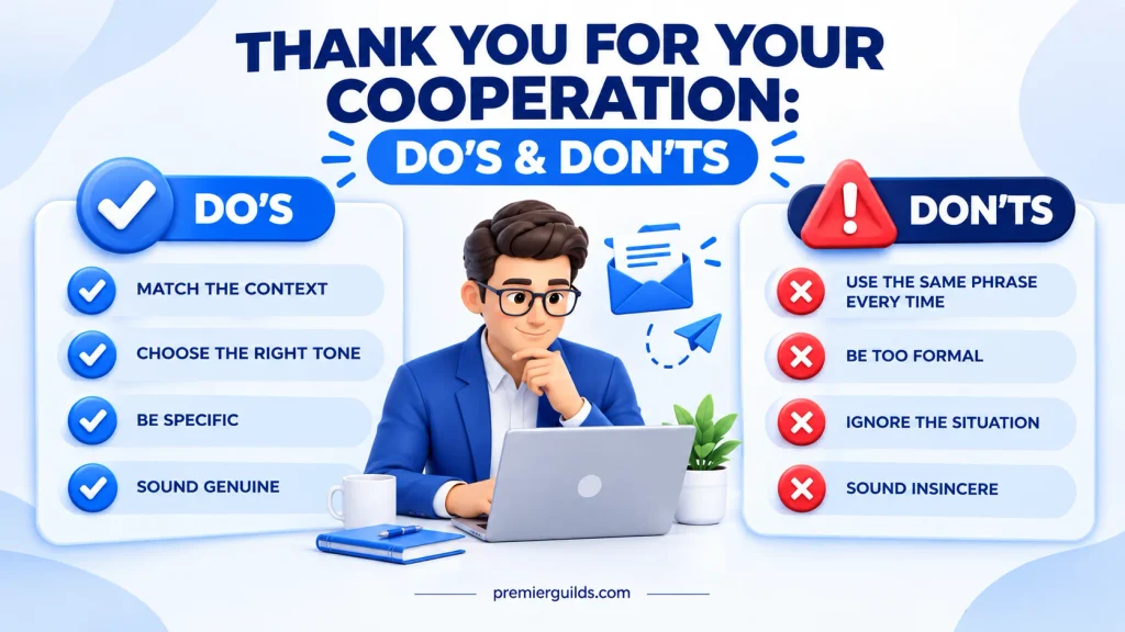 Do’s and don’ts for using alternatives to thank you for your cooperation