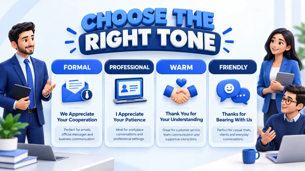 Formal professional warm and friendly alternatives to thank you for your patience
