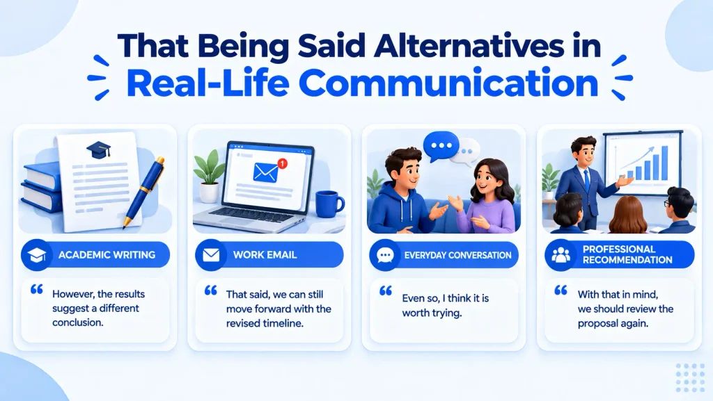 real life examples of alternatives to that being said