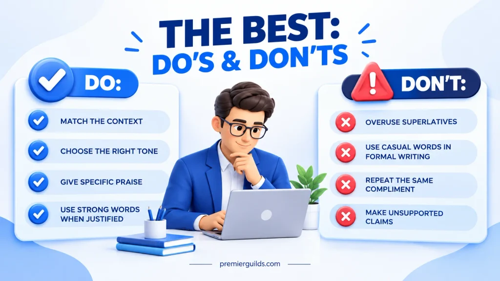 Do’s and don’ts for using alternatives to the best in English writing