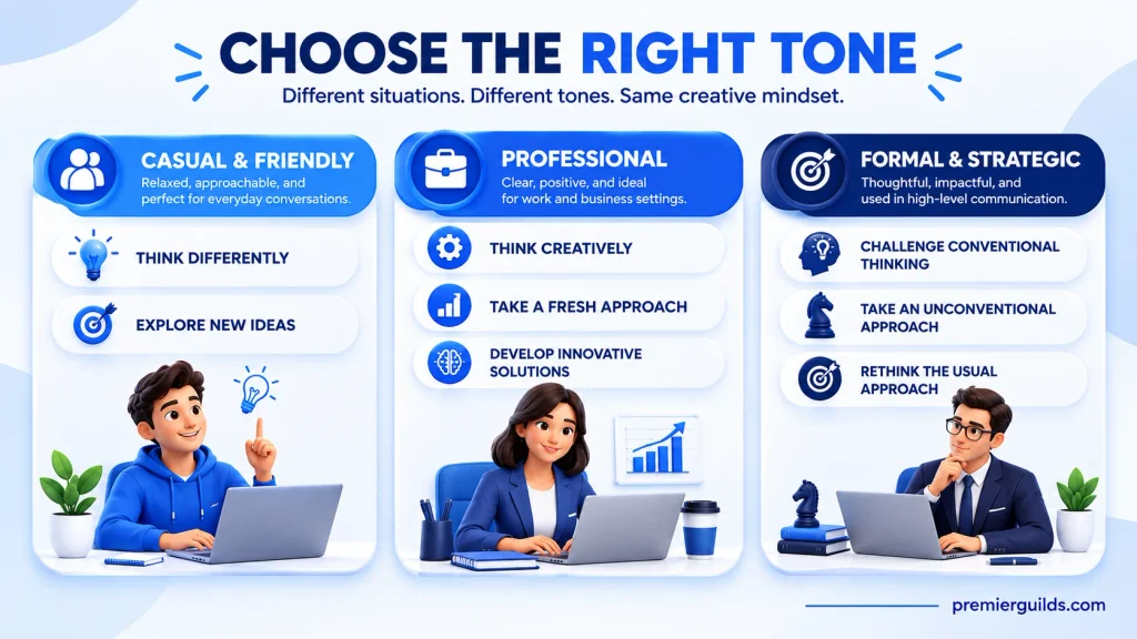Professional casual and formal alternatives to think outside the box by tone