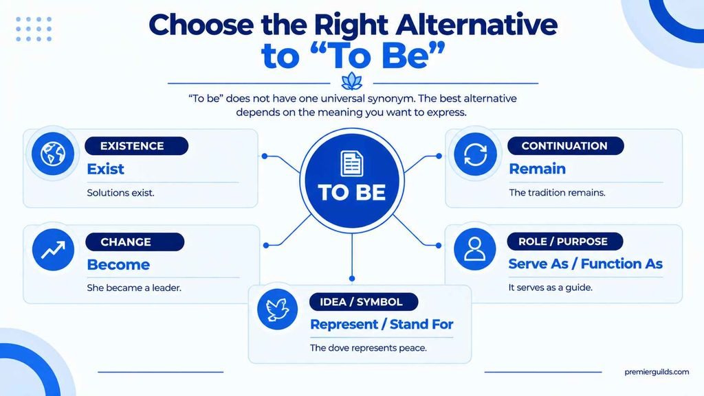 Guide to choosing alternatives to to be based on meaning, including existence, continuation, change, role, and symbolism.