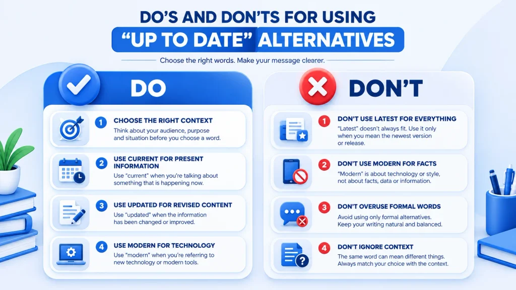 Do’s and don’ts for using alternatives to up to date correctly