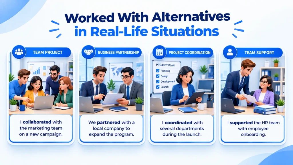 real life workplace examples of alternatives to worked with
