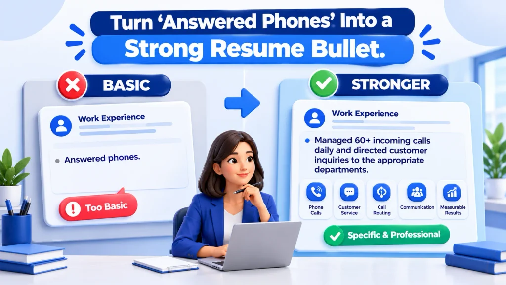 Before and after examples of answering phones on a resume