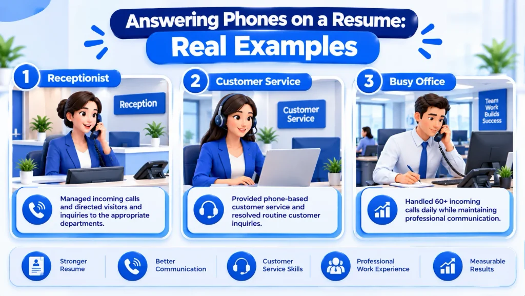 Resume examples for describing answering phones professionally