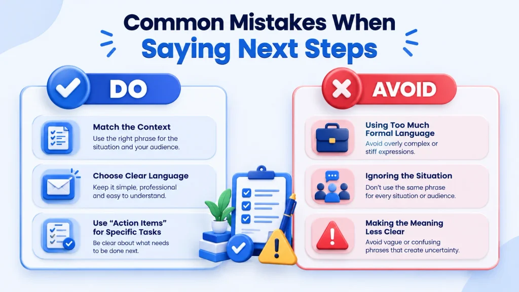 Common mistakes when using alternatives to next steps in professional English