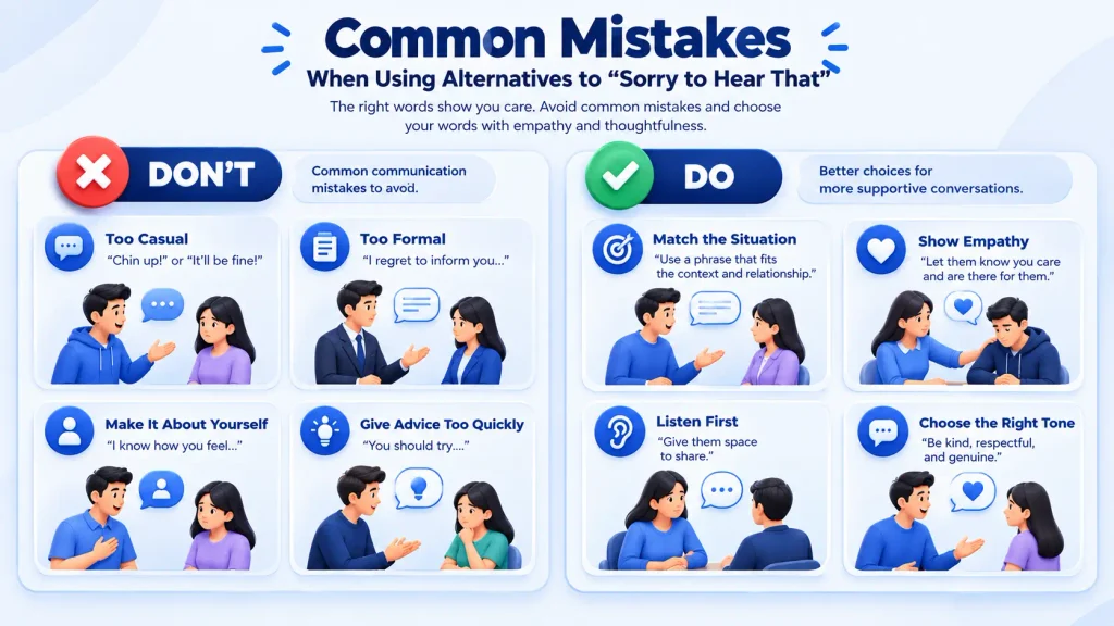 Common mistakes when using alternatives to sorry to hear that