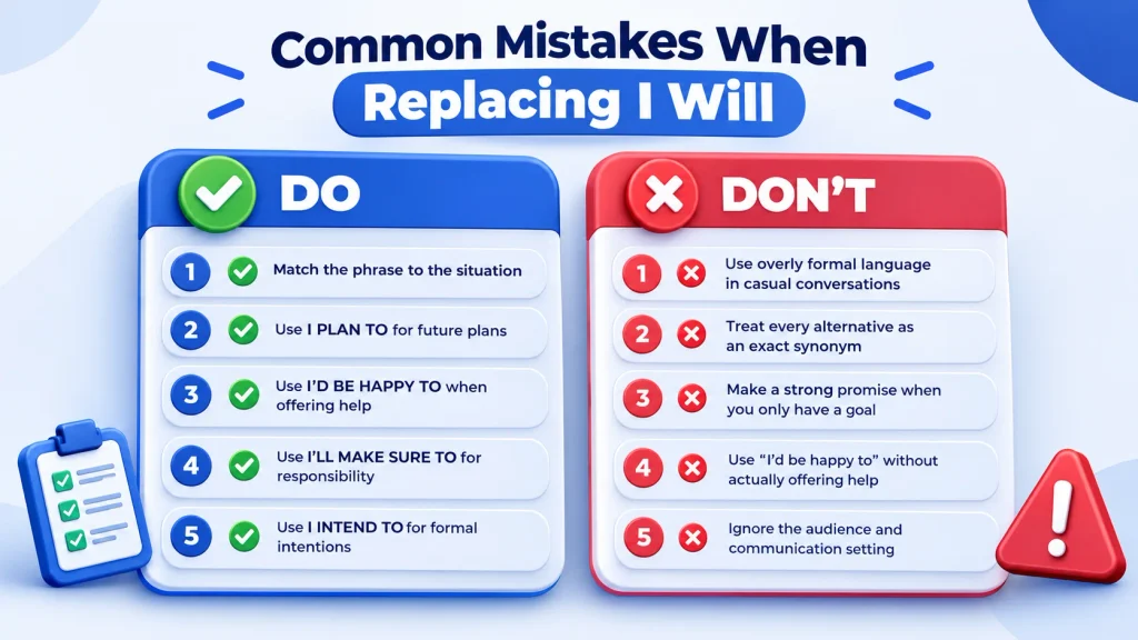 common mistakes when using alternatives to I will