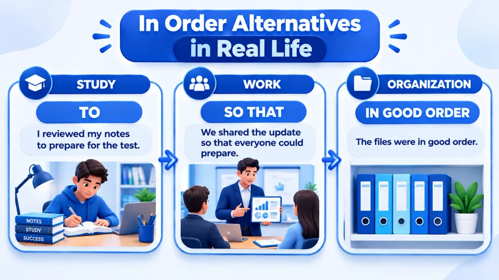 Real-life examples of in order alternatives in study, work, and organization