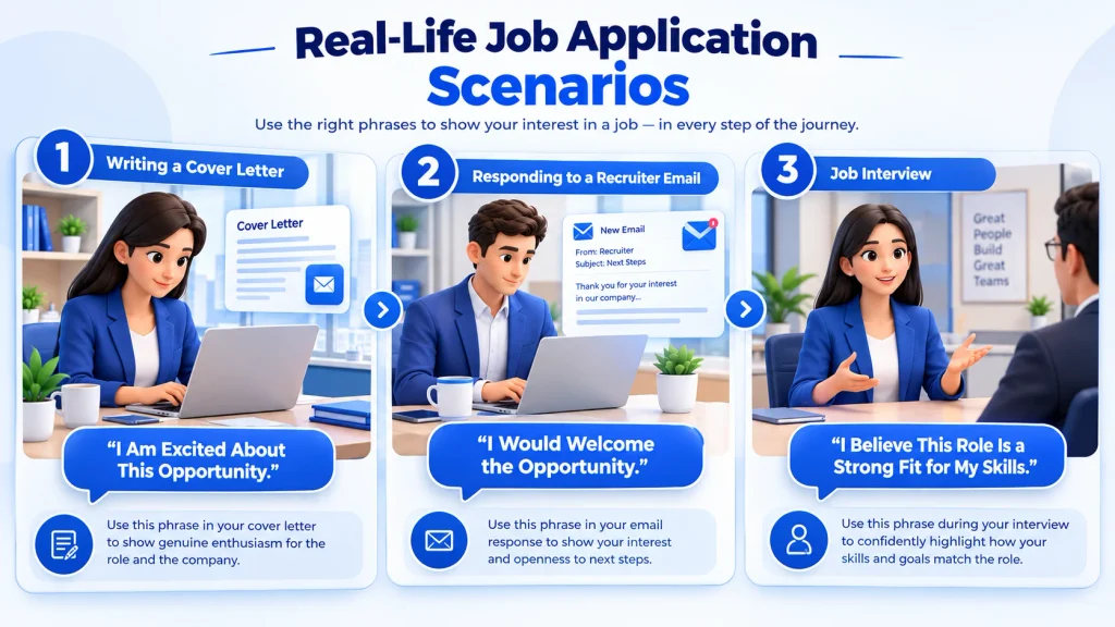 Real-life examples of phrases for expressing interest in a job
