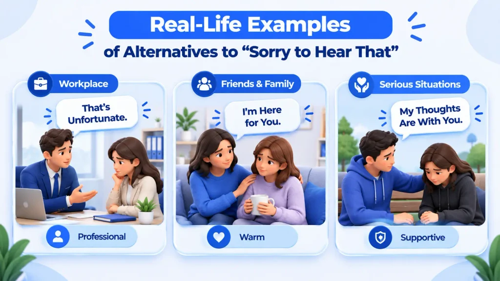Real-life examples of alternatives to sorry to hear that