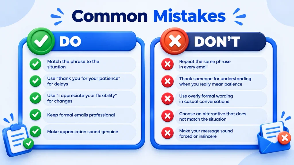 common mistakes when using alternatives to thank you for understanding