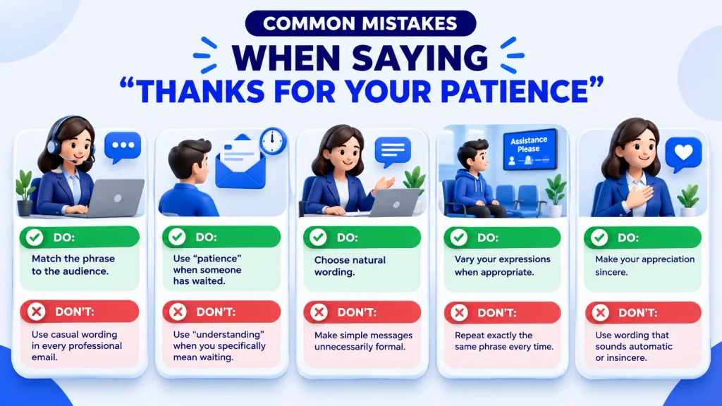 common mistakes when using alternatives to thanks for your patience