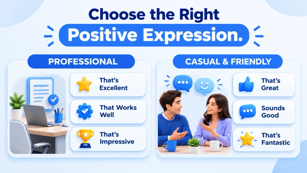 Comparison of professional and casual alternatives to that's good for different communication settings