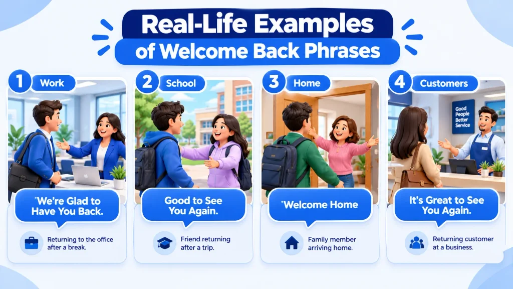 Real-life examples of welcome back phrases