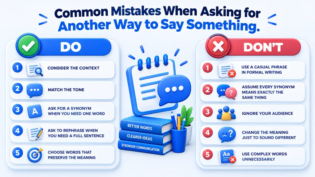 common mistakes when asking for another way to say something
